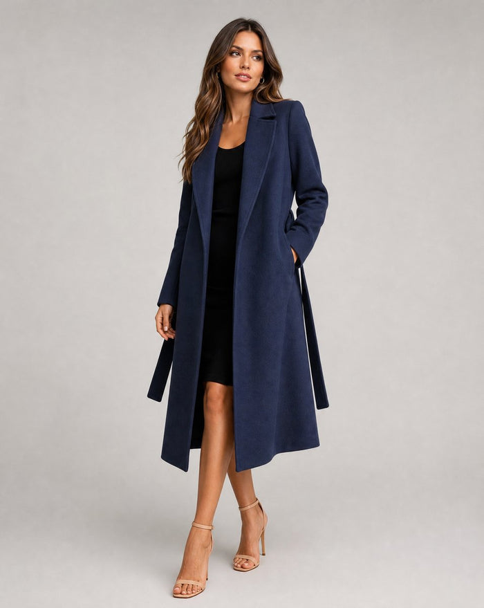 Delphina | Womens Warm Elegant Belted Longline Trench Coat with Pockets
