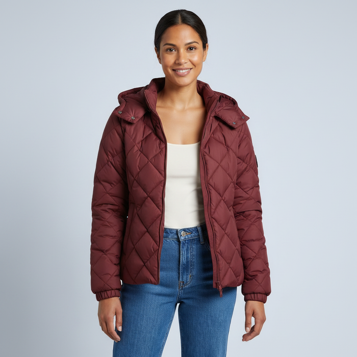 Kendra | Womens Quilted Casual Zip Up Hooded Winter Puffer Jacket