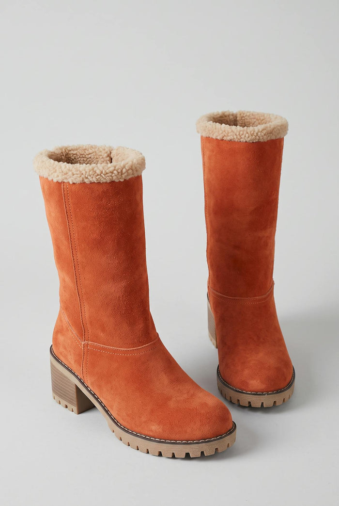 Aubrey | Womens Warm Shearling Cuff Suede Winter Mid Calf Boots