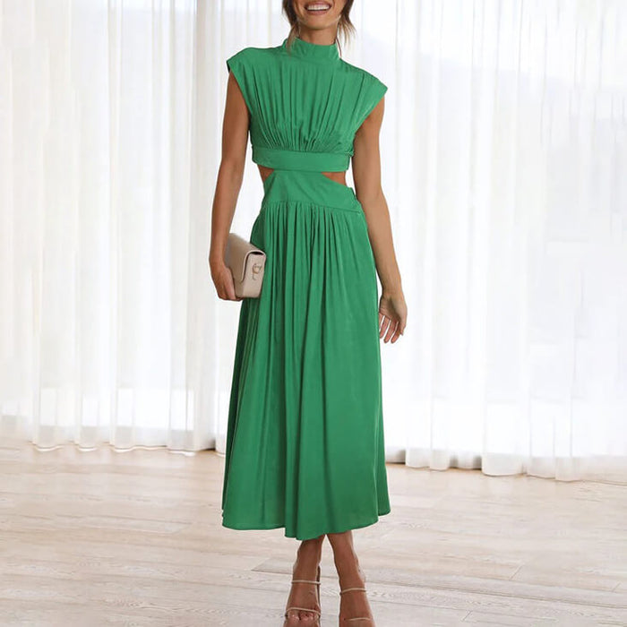 Ivy | Chic High-Neck Cutout Midi Wedding Guest Dress