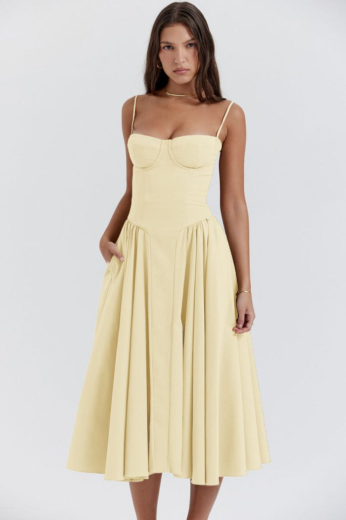 Annabelle | Chic Corset Midi Wedding Guest Dress
