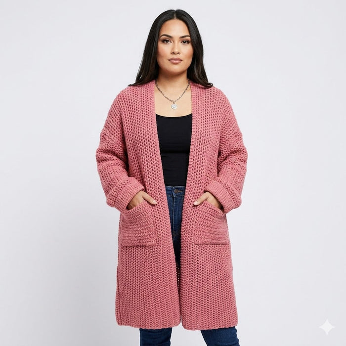Rosalie | Womens Casual Cozy Warm Chunky Knit Long Cardigan with Pockets
