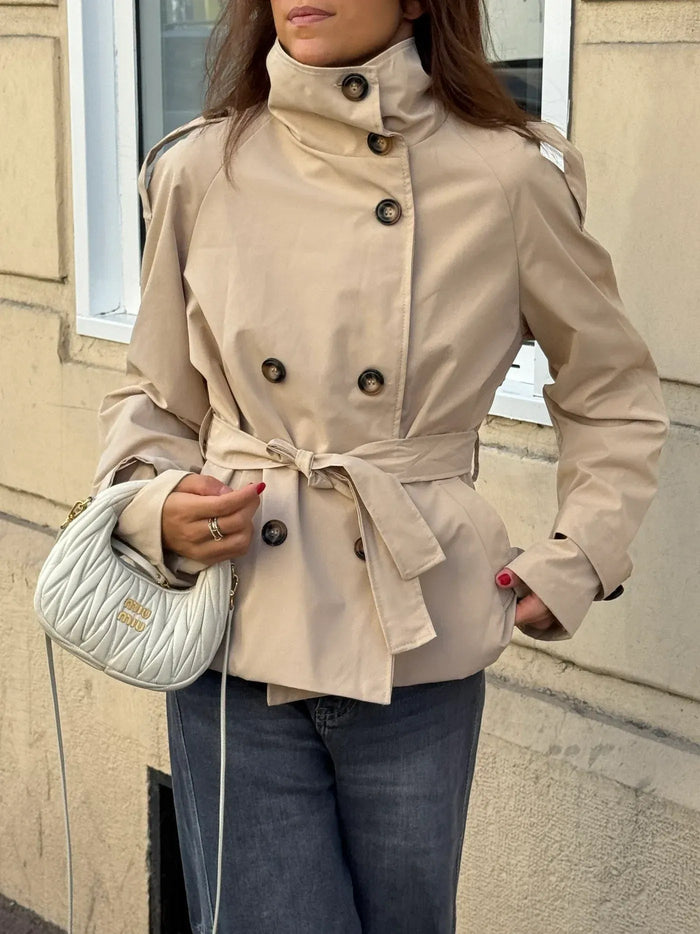 Paige | Womens Chic Elegant Fitted High Collar Trench Coat