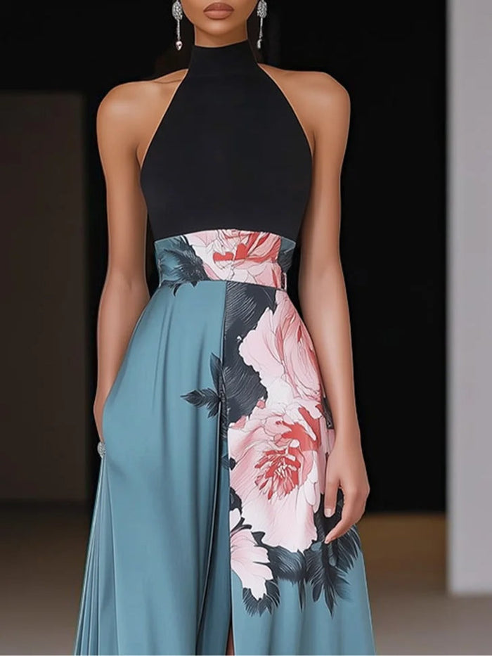 Selene | Floral Halter Maxi Wedding Guest Dress