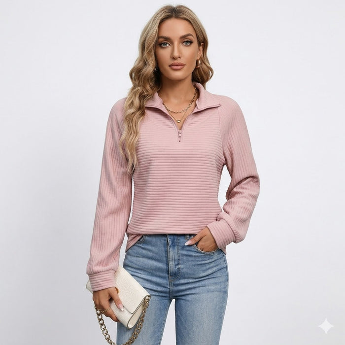 Harper | Womens Casual Trendy Ribbed Knit Quarter Zip Pullover