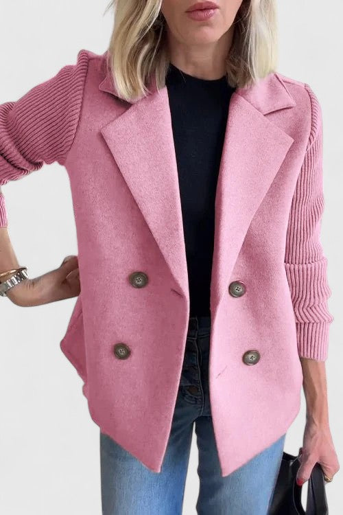 Daisy | Premium Soft Double-Breasted Knit-Sleeve Blazer