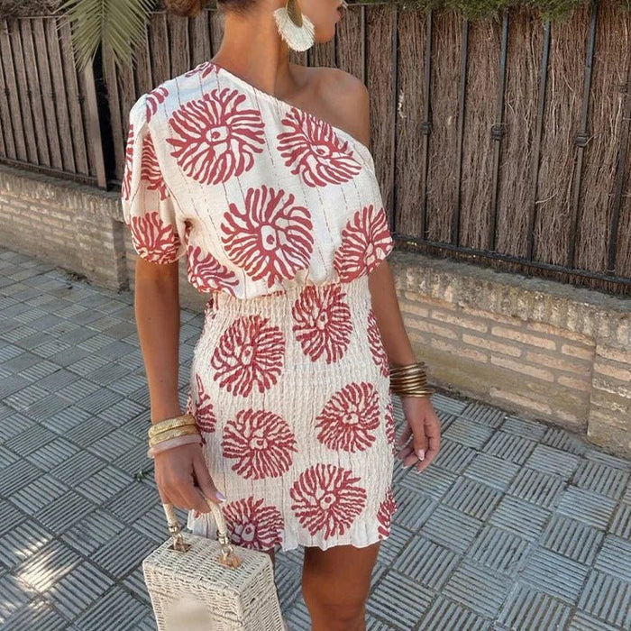 Lola | Chic Printed One-Shoulder Mini Wedding Guest Dress
