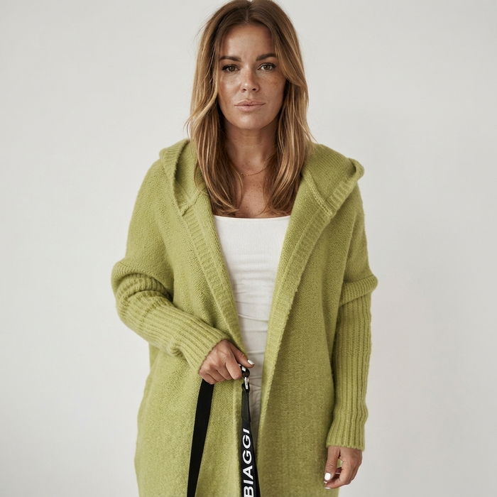 Olive | Womens Casual Cozy Soft Hooded Knit Long Cardigan