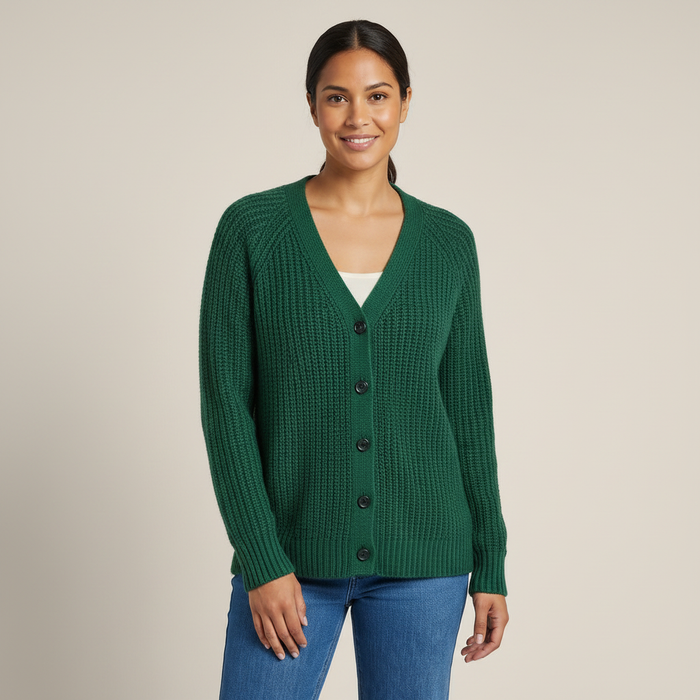 Luisa | Womens Casual Relaxed Waffle Knit Button Front Cardigan Sweater