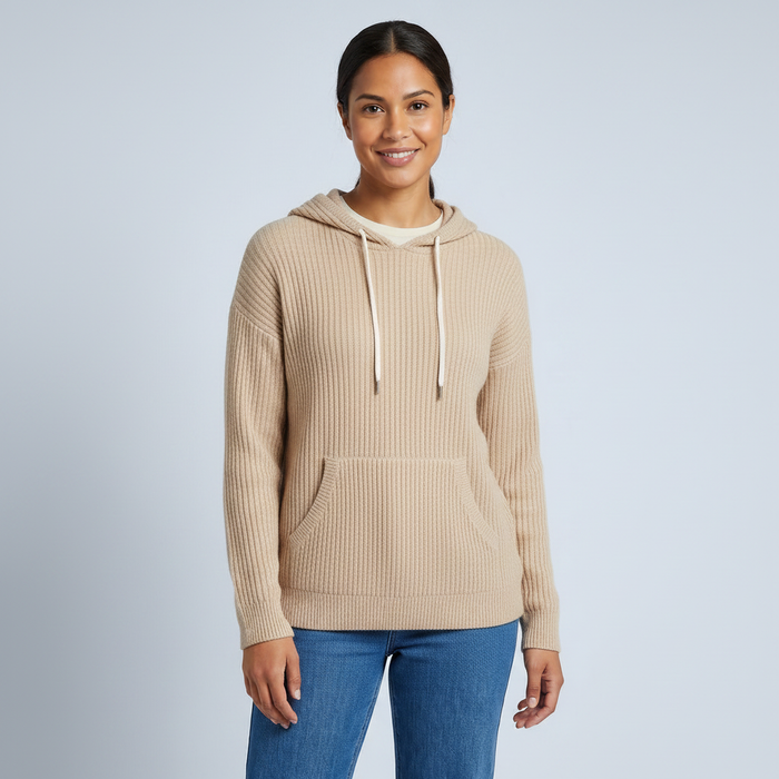 Chelsea | Womens Casual Relaxed Ribbed Knit Kangaroo Pocket Hoodie