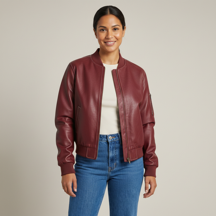 Devon | Womens Casual Relaxed Zip Up Ribbed Trim Bomber Jacket