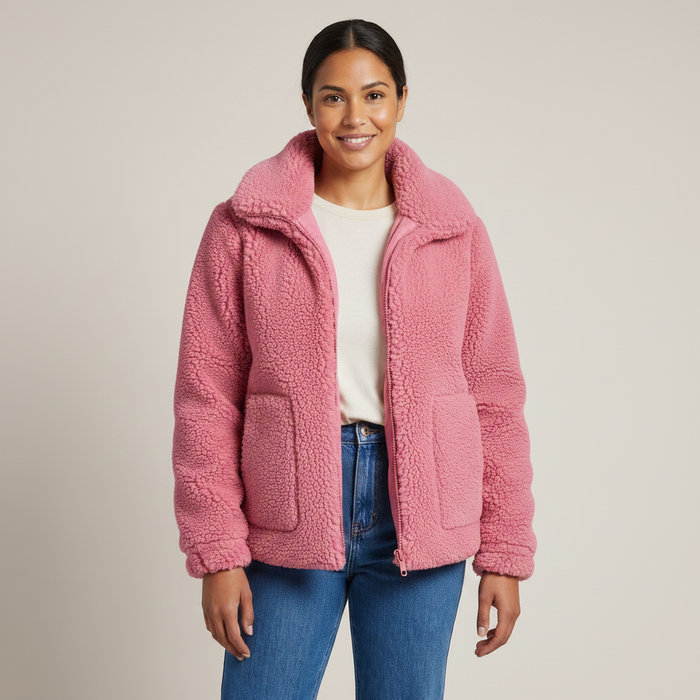 Gabriela | Womens Casual Relaxed Zip Up Teddy Sherpa Fleece Jacket