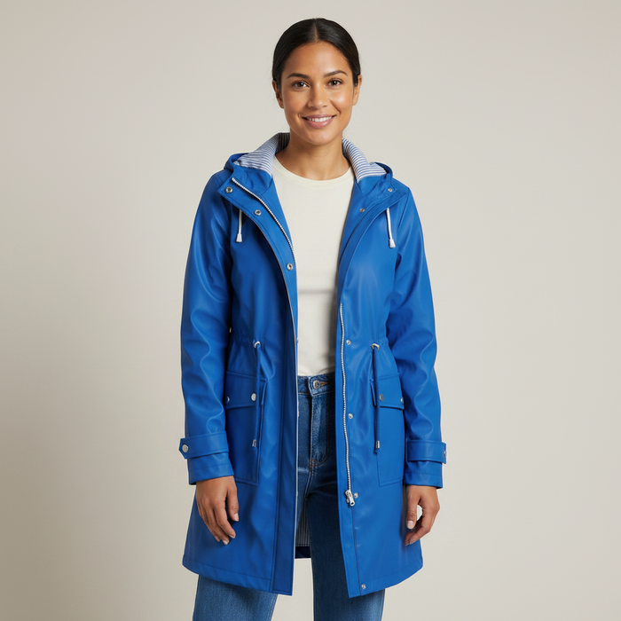 Giorgina | Womens Hooded Longline Drawstring Waist Raincoat Jacket