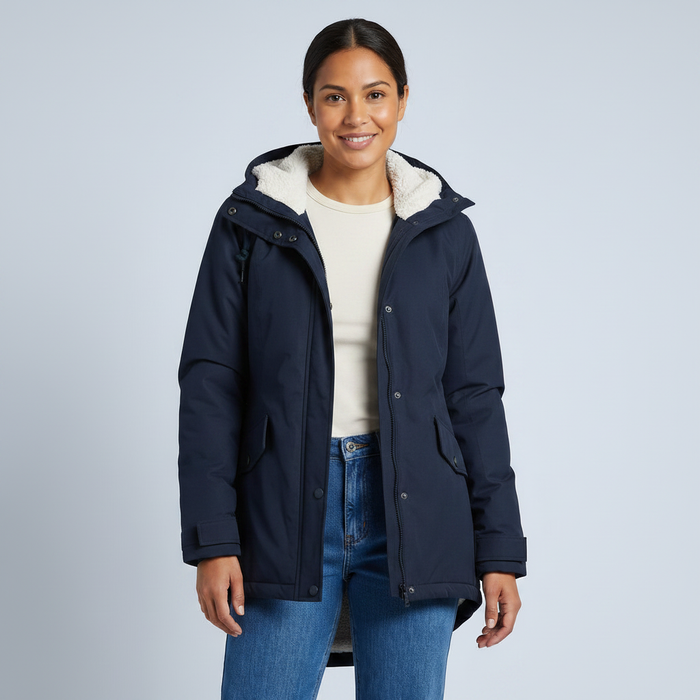 Jessica | Womens Casual Hooded Sherpa Lined Pocket Parka Jacket