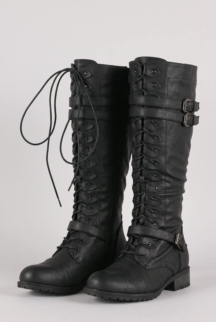 Marlowe | Womens Retro Fall Lace Up Buckle Knee High Combat Boots