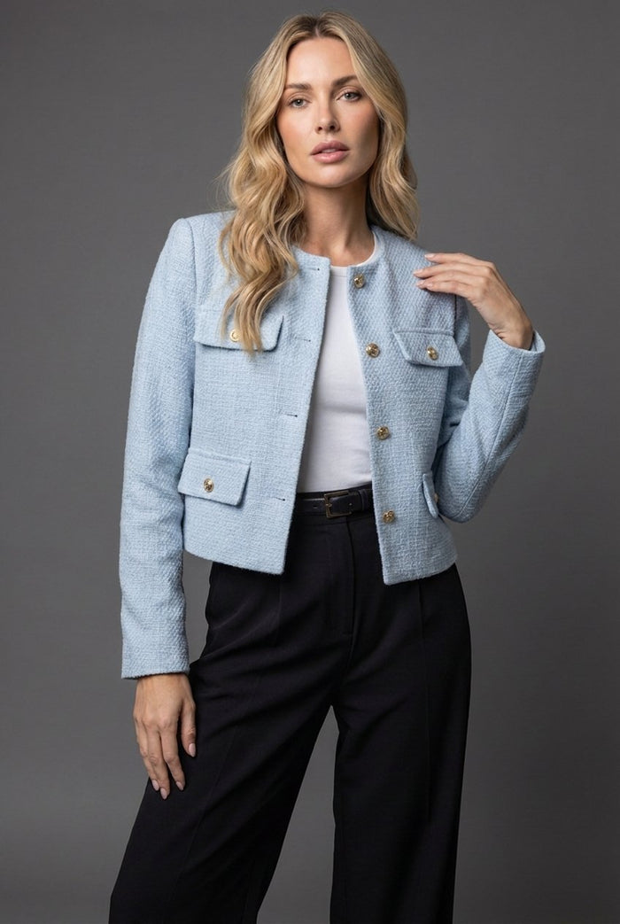 Charlotte | Premium Textured Cropped Collarless Blazer
